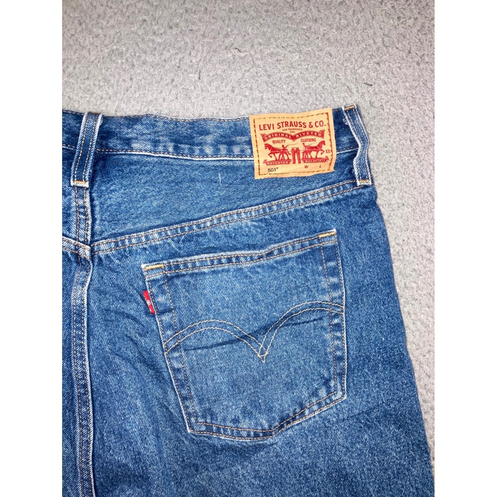 Levi's 501 Shorts Women 34 Blue High Rise Button Fly Jorts Medium Wash Timeless - Picture 15 of 16